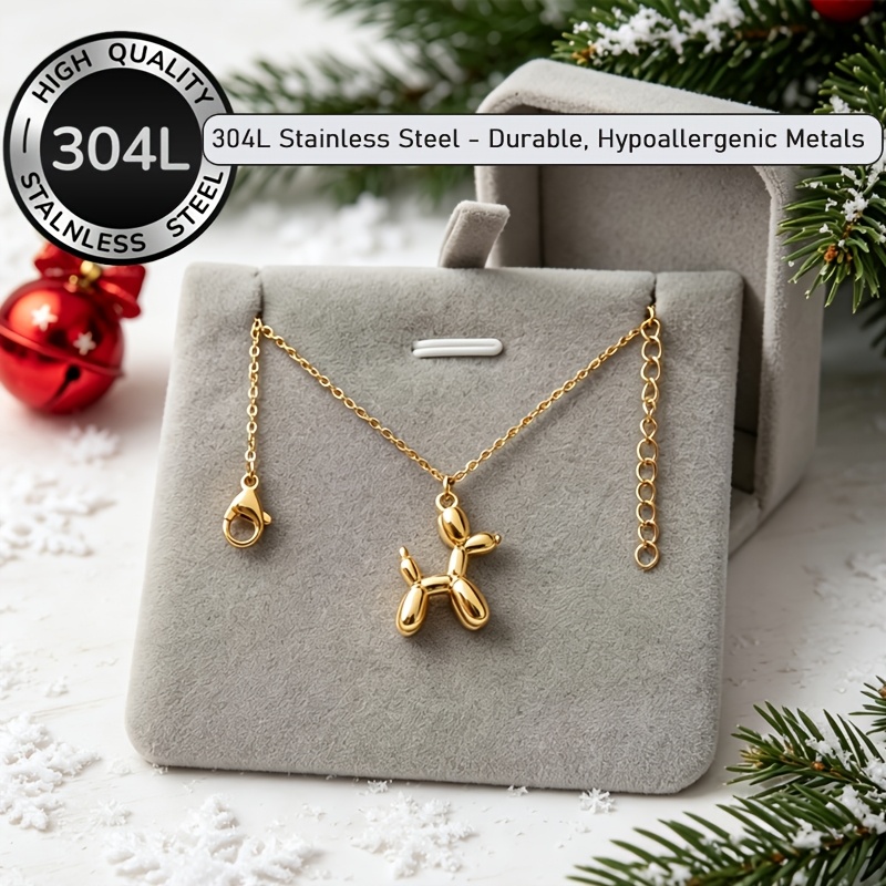 Stylish Cartoon Dog Pendant Necklace, 18K Golden Plated
